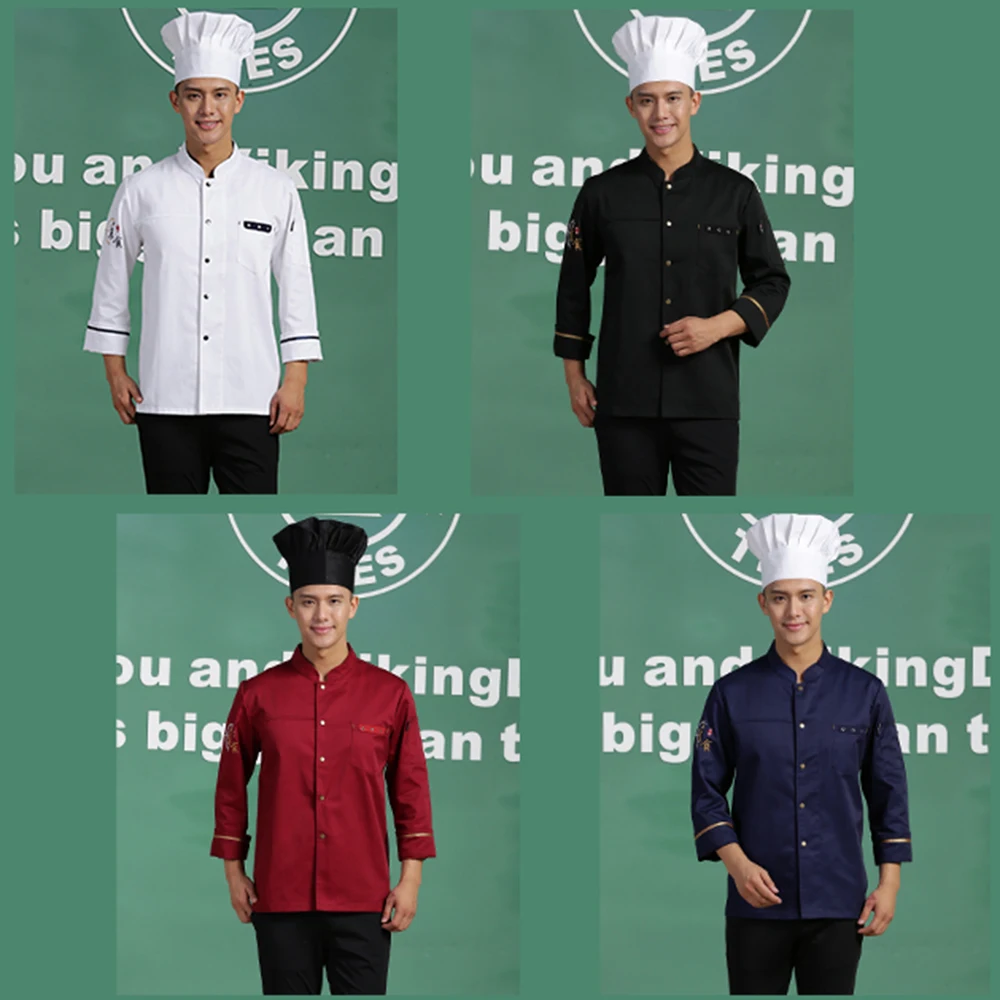 Китайская ресторанная форма шеф-повара для мужчин и женщин, топы повара для готовки, одежда, однобортные куртки с длинными рукавами, Комбинезоны