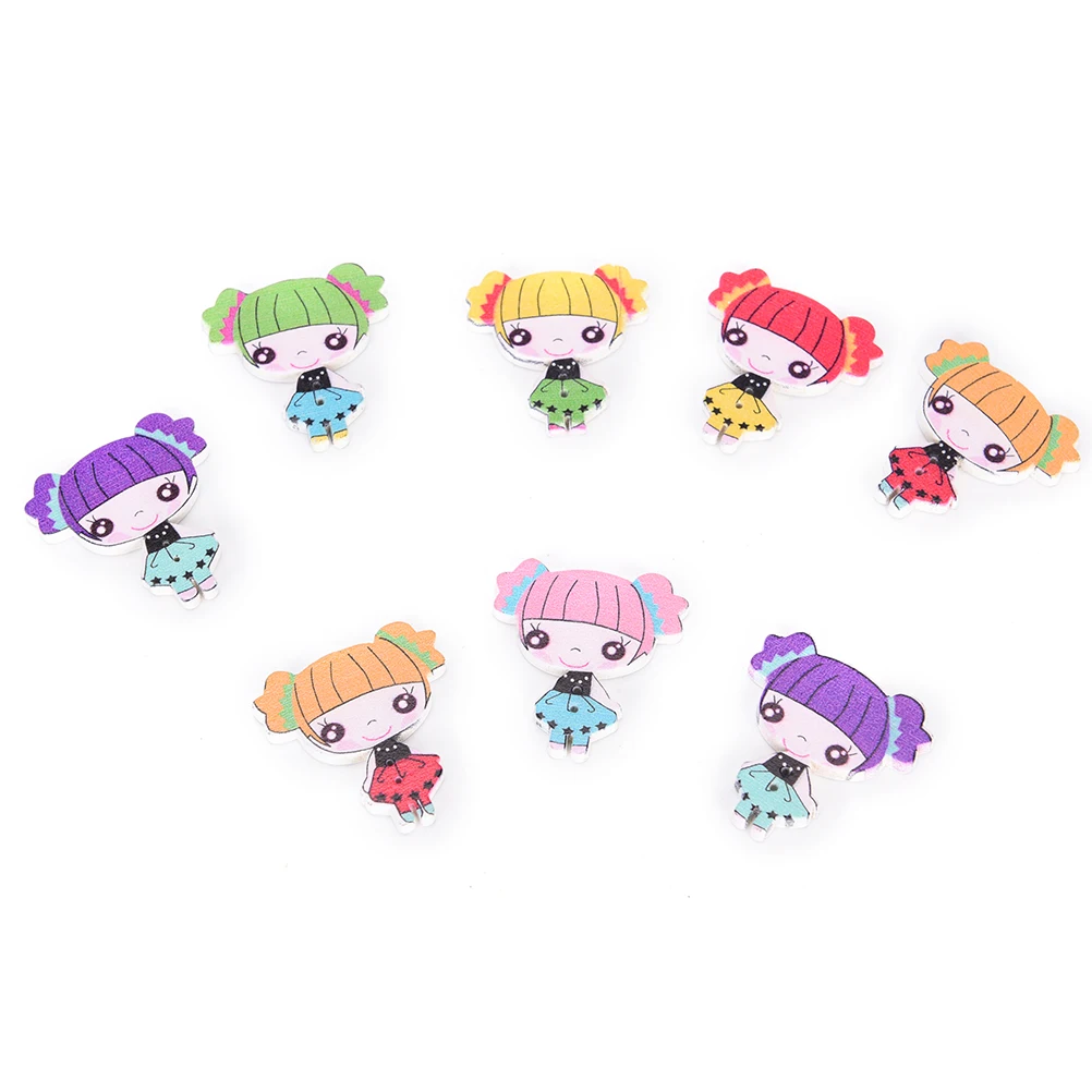 

20pcs DIY Handmade Cartoon Girls Kids Wood Button Cute Mixed Cartoon Girl 2 Holes Wooden Buttons Sewing Craft Scrapbooking New