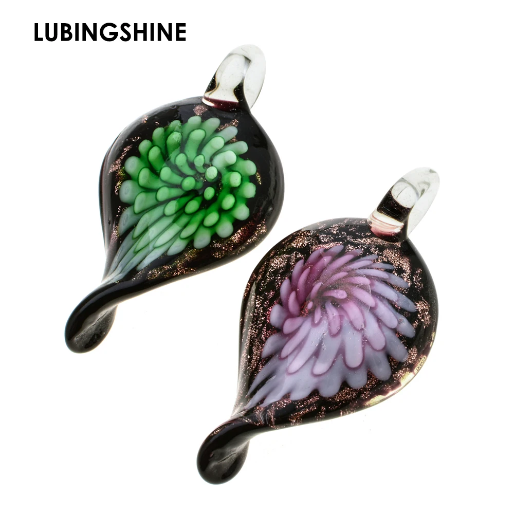 

Glass Jewelry Flower Leaf Murano Glass Pendant Lampwork Glass Pendant Mixed Colors for Necklace ZBE206
