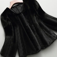 Nerazzurri зимняя куртка из искусственного меха женская черная о-образный вырез три четверти из искусственного меха норки пальто короткое размера плюс пушистая куртка 5xl