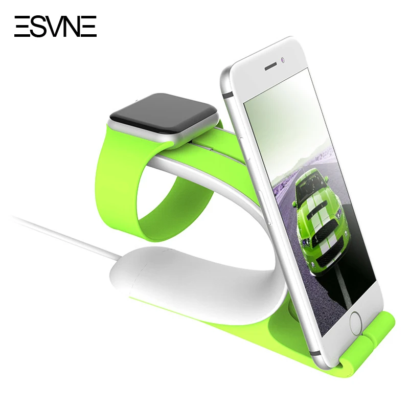 

ESVNE Mobile Phone Holder Desktop Stand for I Watch Series 2/1/iPhone for Apple Watch Wireless Charging Support cellular phone