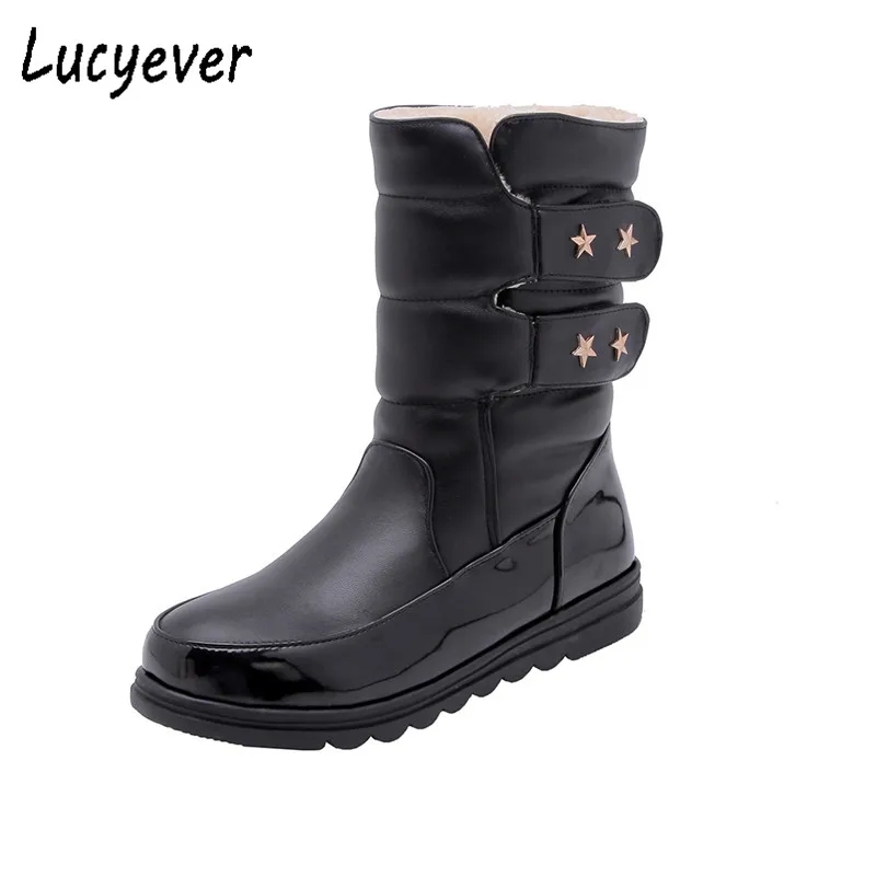 

Lucyever Women's Winter Snow Boots Ladies Patent Leather Comfort Flat Shoes Woman Waterproof Non-slip Rubber Sole Boots