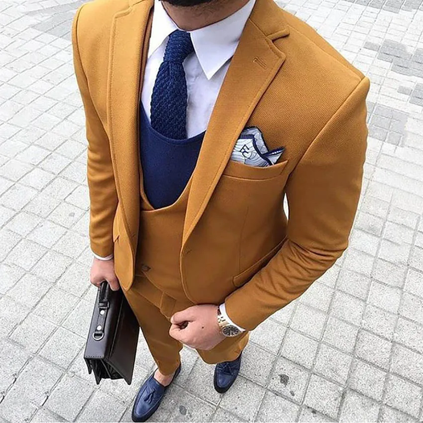 

2019 New Fashion Mens Tweed Wool Suits Three-pieces Slim Fit Formal Shawl Lapel Business Tuxedos Groomman( Blazer+Vest+Pants )