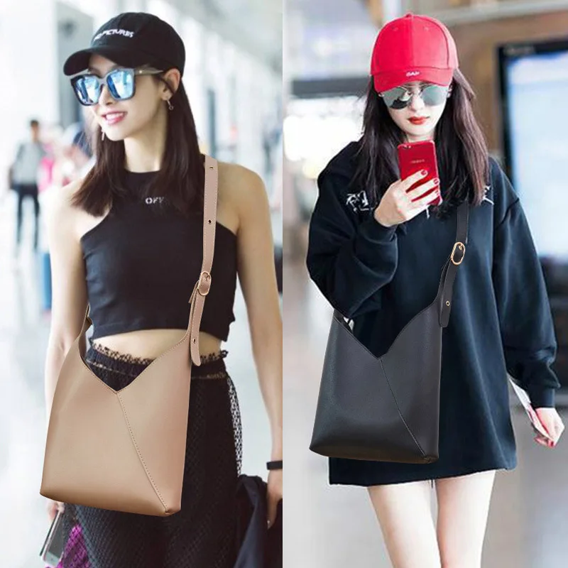 

Women Shoulder Bag Large Capacity Solid Color PU Leather Simple Crossbody Bag LT88