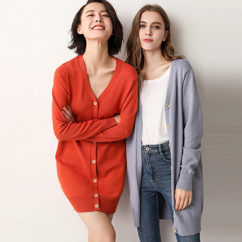 

ZEHANGSEA2019 spring wild new fashion wool knit cardigan V-neck women's long shirt simple large size quality cardigan-Shipping