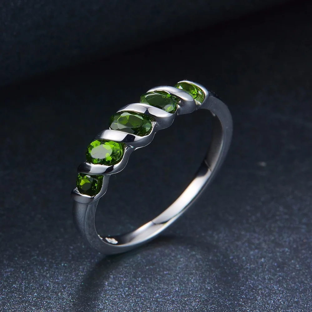 Hutang обручальные кольца естественный диопсид кольцо из чистого серебра 925 пробы серебро 5-камень ювелирные украшения яркие зеленые Самоцветы для Для женщин подарок