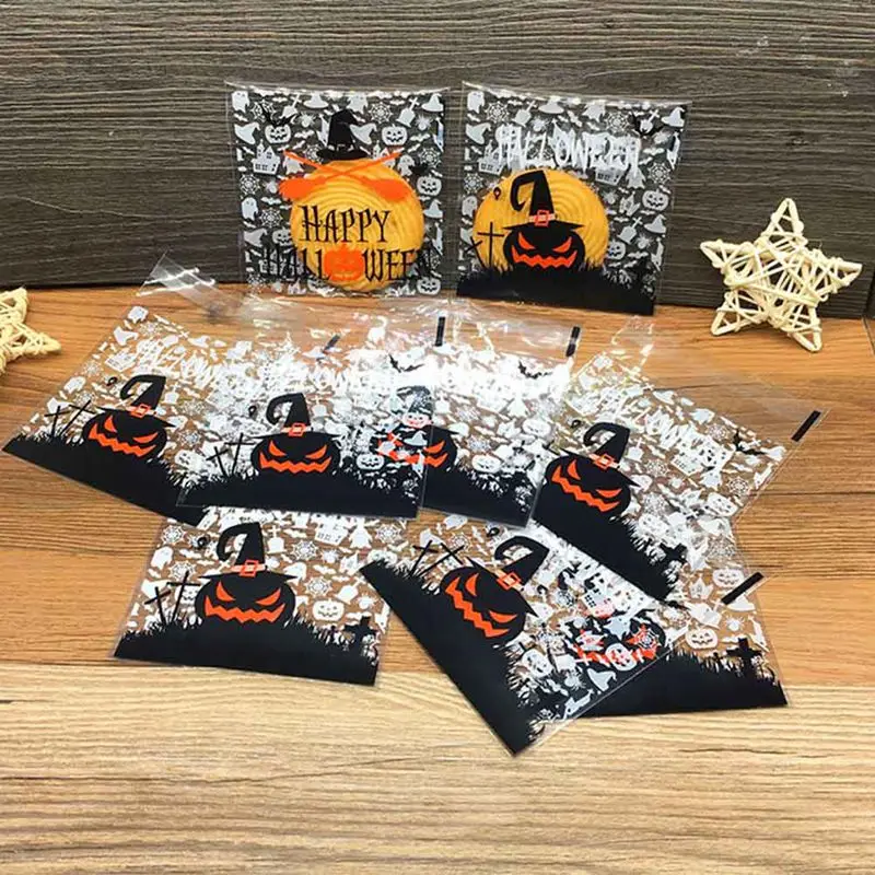 

100pcs 7 styles Halloween Cookie Candy Bread Packaging Bags Self-adhesive Plastic Bags Biscuits Snack Baking Package 10X10+3cm