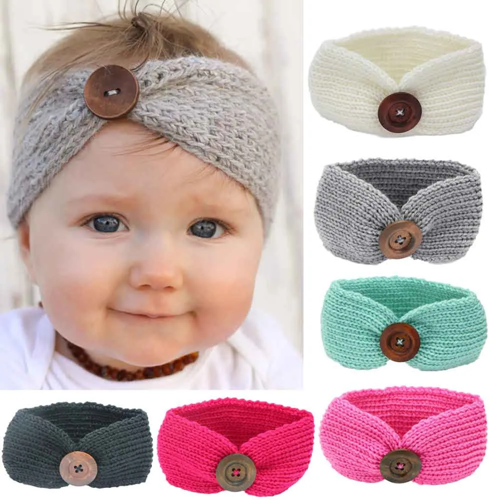 Детская вязаная повязка на голову на пуговицах для маленьких девочек; повязка на голову для ушам теплее; Детская повязка на голову; аксессуары 15