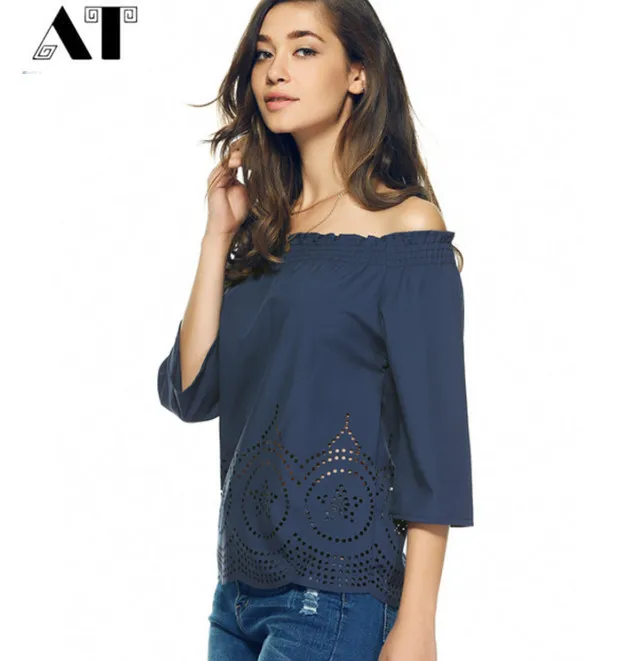 Women Chiffon Blouses Shirts three quarter Sleeve slash