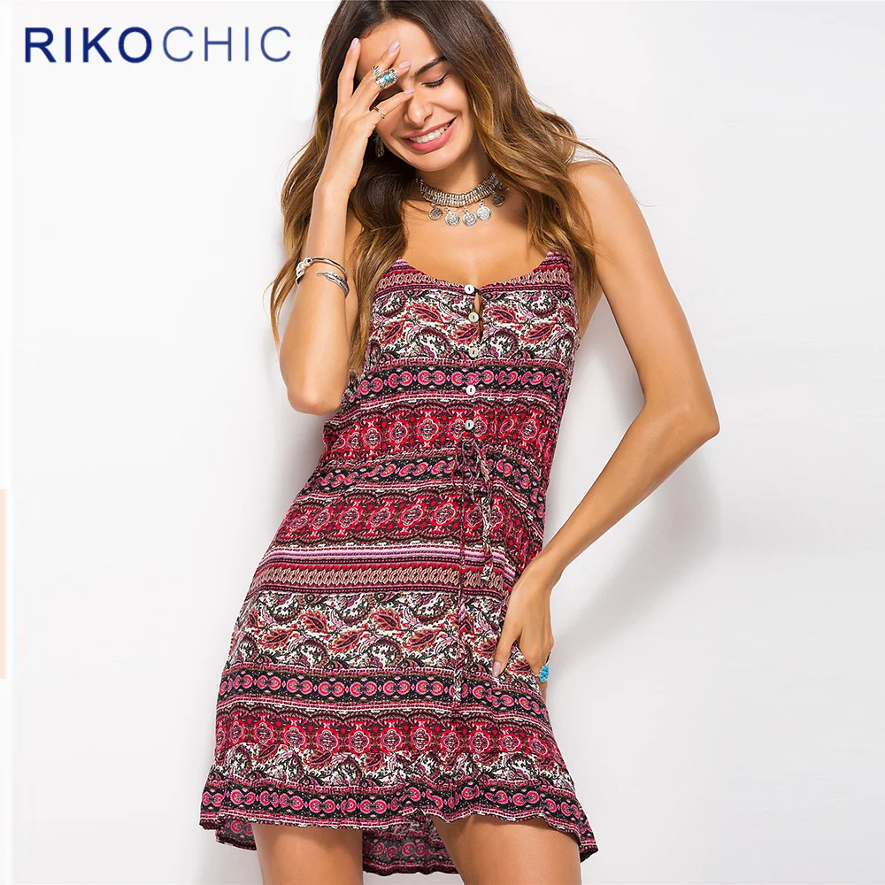 Rikochic 2018 женская летняя обувь красный этнические пляжное платье пикантные