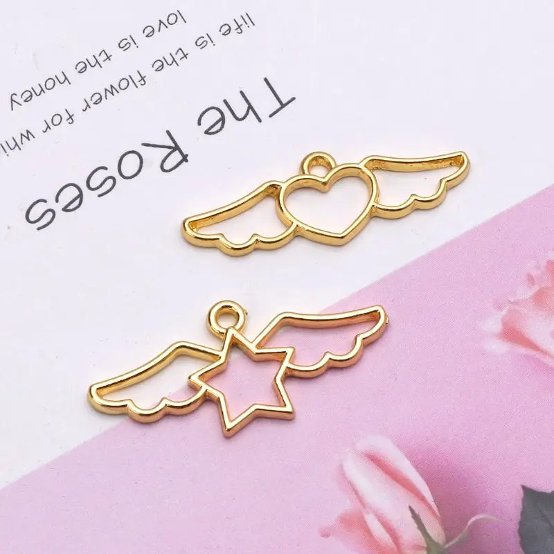 

2Pcs Heart Star Wings Frame Pendant Open Bezel Setting UV Resin Jewelry Making