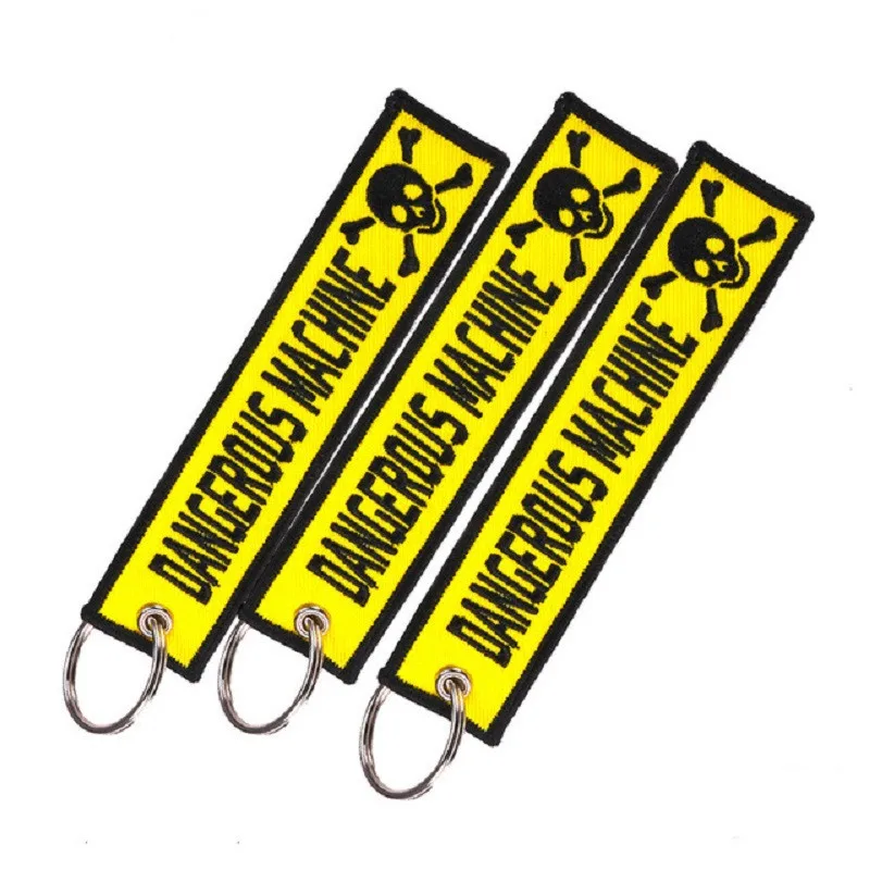 

Remove Before Flight Punk Dangerous Machine Warning Tag Skull Key Ring for Motorcycles Cars Key Tags Embroidery Keychain Jewelry