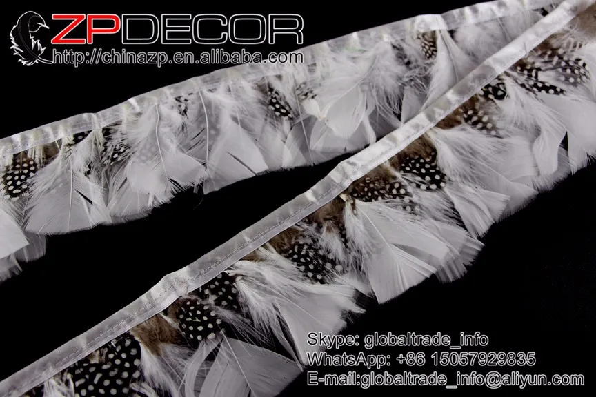 white Turkey T-Base Plumage Feather trim with guinea feathers (6)