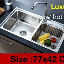 Квартиры двойной кухонный паз раковина роскошь сделать блюда пищевой 304 нержавеющая сталь Горячая 77x42 см