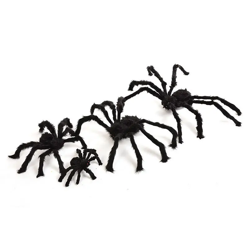 black halloween party spiders halloween terror halloween prop haunted house bar horrific decoration soft plush black spider toy in party diy decorations