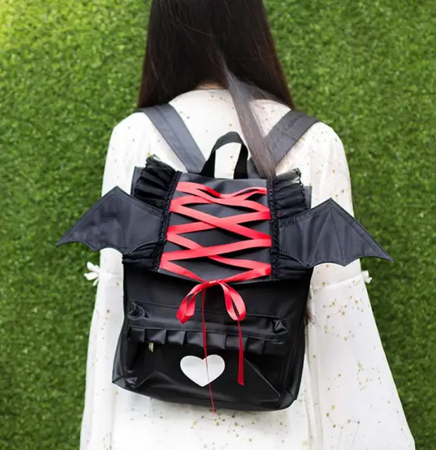 Gothic Angel Devil Wing Backpack for Women Cute Cartoon Waterproof