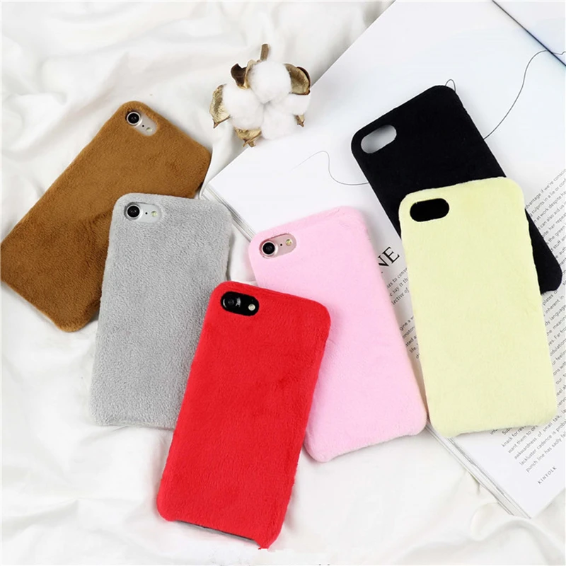 

BINYEAE Smooth Hard PC Plush Case For iPhone 8 Plus Case Furry Winter Warm Fur Solid Color Cover For iPhone XS Max XR 6S 7 Plus