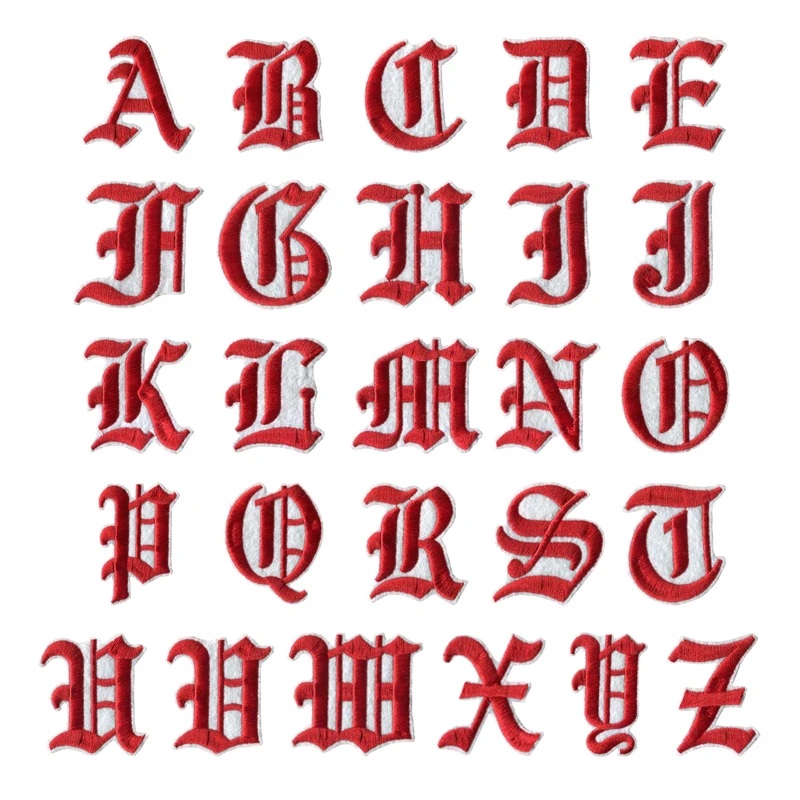 

1PC A-Z 5cm high English Alphabet red thread Letteres Mixed Embroidered Sew on badge Iron On Patch For Jacket Clothes left chest