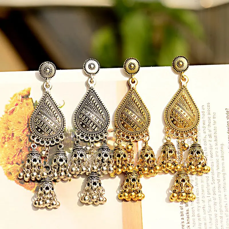 TopHanqi 10 пар/лот смешанные богемные винтажные Золотые/Серебристые большие висячие Висячие серьги для женщин индийские цыганские украшения