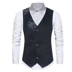 Черный Пейсли бронзирующий костюм жилет мужской 2018 люксовый бренд мужской жилет Повседневный ночной клуб сценический свадебный жилет