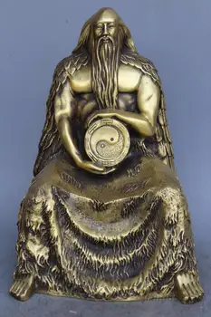 

93SHUN China Myth Pure Brass Eight Diagrams People Man King Fu Xi God Immortai Statue