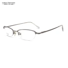 Ретро полуобода овальные линзы металлические очки Серебряная клетчатая рамка ацетат наконечник рецептурные оптические очки для чтения lx-G11531