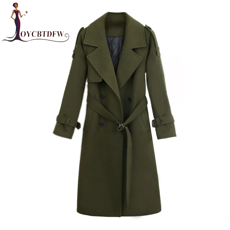

Autumn Winter Woolen Jacket New Mid long Section Fashion Temperament Woolen Tacket Solid color Double-breasted Slim Coat DD228