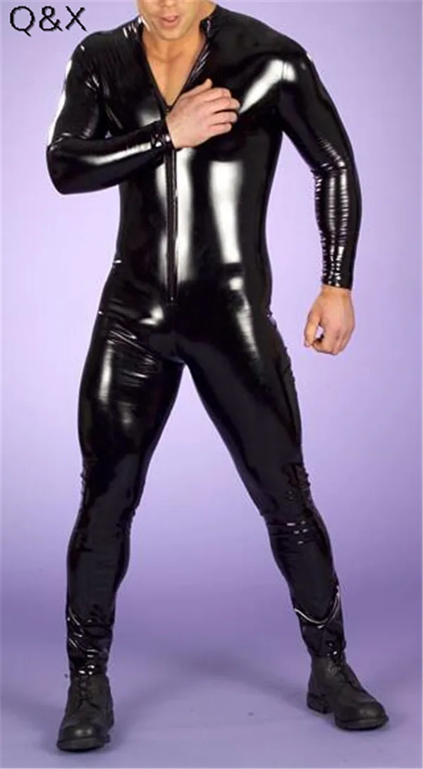 XX63 размера плюс S-4XL сексуальное женское белье мужской комбинезон искусственная кожа передняя молния промежность боди Фетиш костюмы эротическое белье - Цвет: Черный