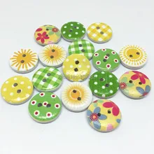 100 шт Разноцветные зеленые и желтые деревянные пуговицы 15 мм, 2 отверстия, круглые кнопки для рукоделия, украшения для скрапбукинга, шитья, изготовления открыток