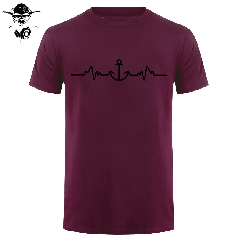 Sailinger Anchor Pulse Heartheat Футболка-Yacht Sail Tee Забавный подарок на день рождения Футболка с принтом Мужская брендовая футболка Новинка - Цвет: maroon black