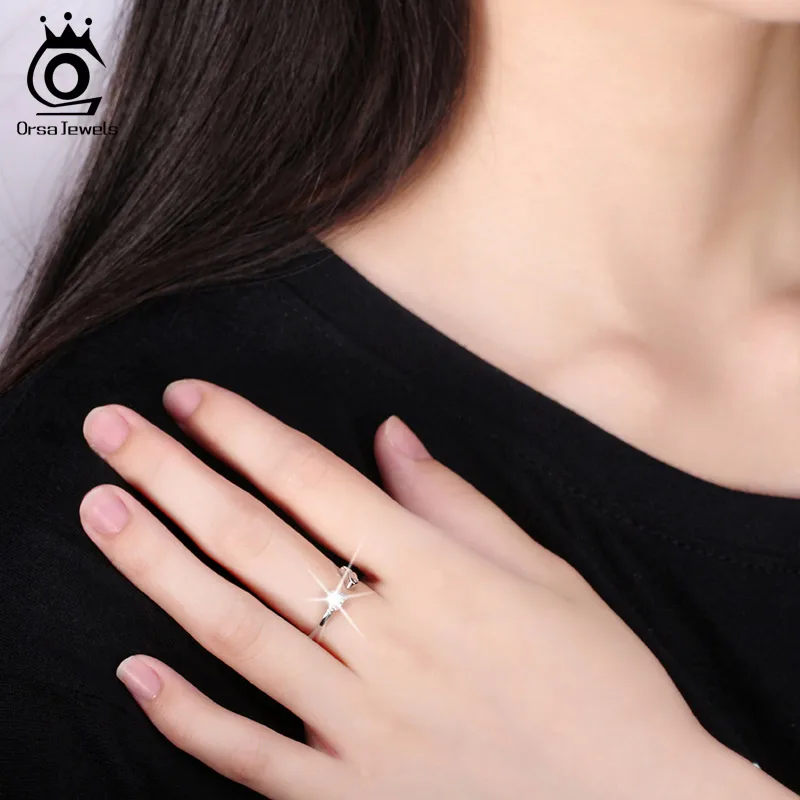 ORSA JEWELS Pure 925 sterling Silver Rings CZ Paved Heart Shape&Angel Wing Rock Adjustable Finger Rings for Women SR02