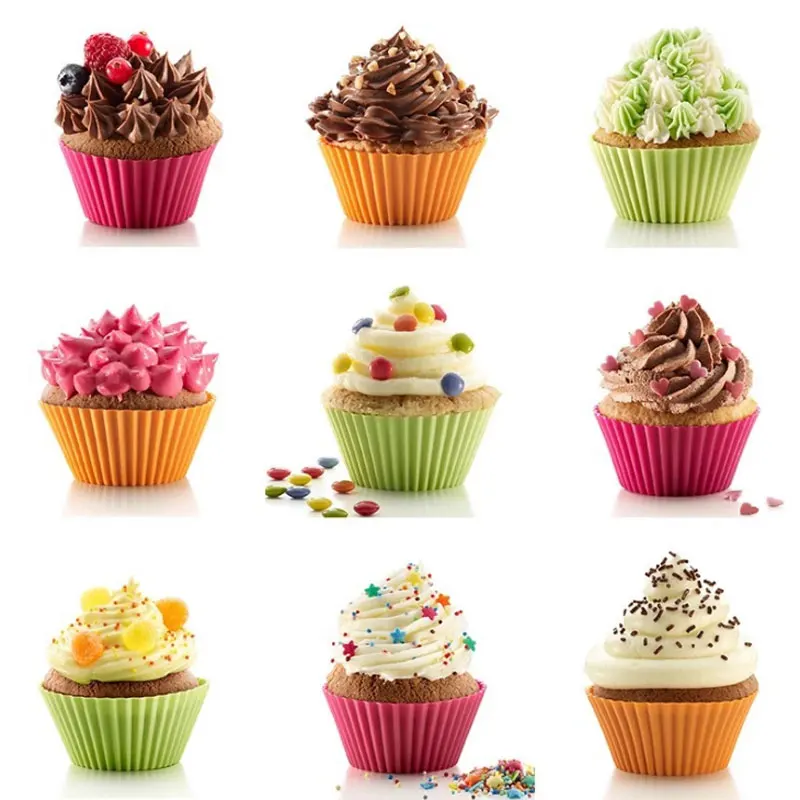 

12pcs/lot Multi-color Silicone Cake Liner Case Muffin Cupcake Mold Round Shape Baking Mould Dia 7cm MF82