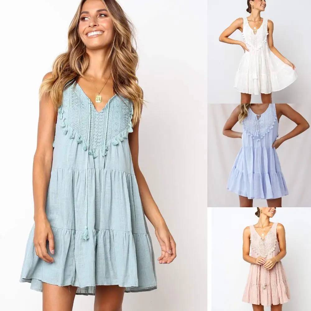 

Mini Lace Women Fashion Dresses Lady Sleeveless Summer A Line Dress Femal Elegant Casual Dress