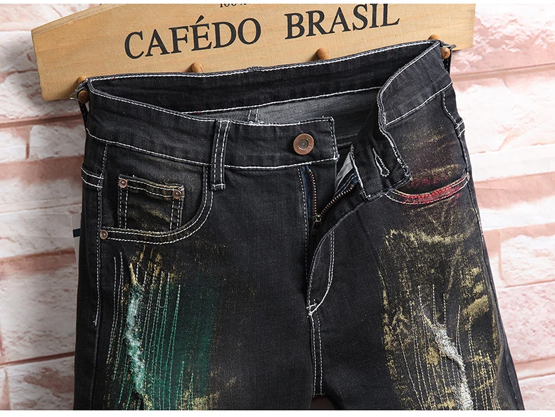 Мужские Модные Цветные окрашенные тонкие прямые Стрейчевые джинсовые шорты лето до колена черное с разрезами джинсы