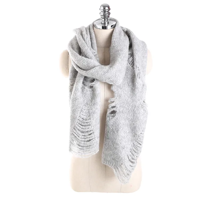 New Simple Design Knitted Hole Scarf For Women Solid Color Hollow Warm