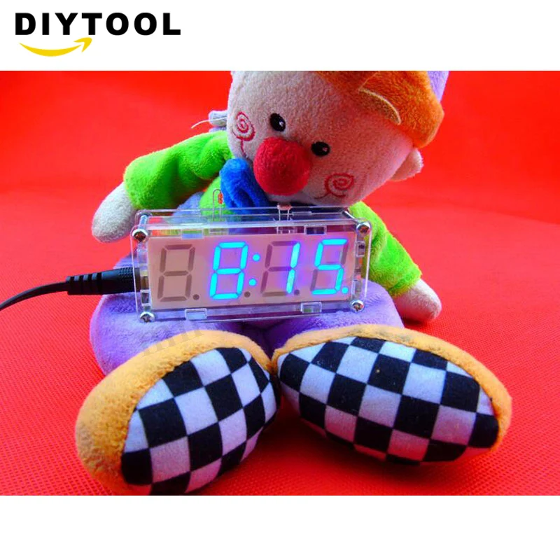 Синий DIY KIT Электронные Часы светодиодный микро контроль Лер комплект цифровые часы время светильник контроль температуры термометр красный/синий/зеленый - Цвет: Синий