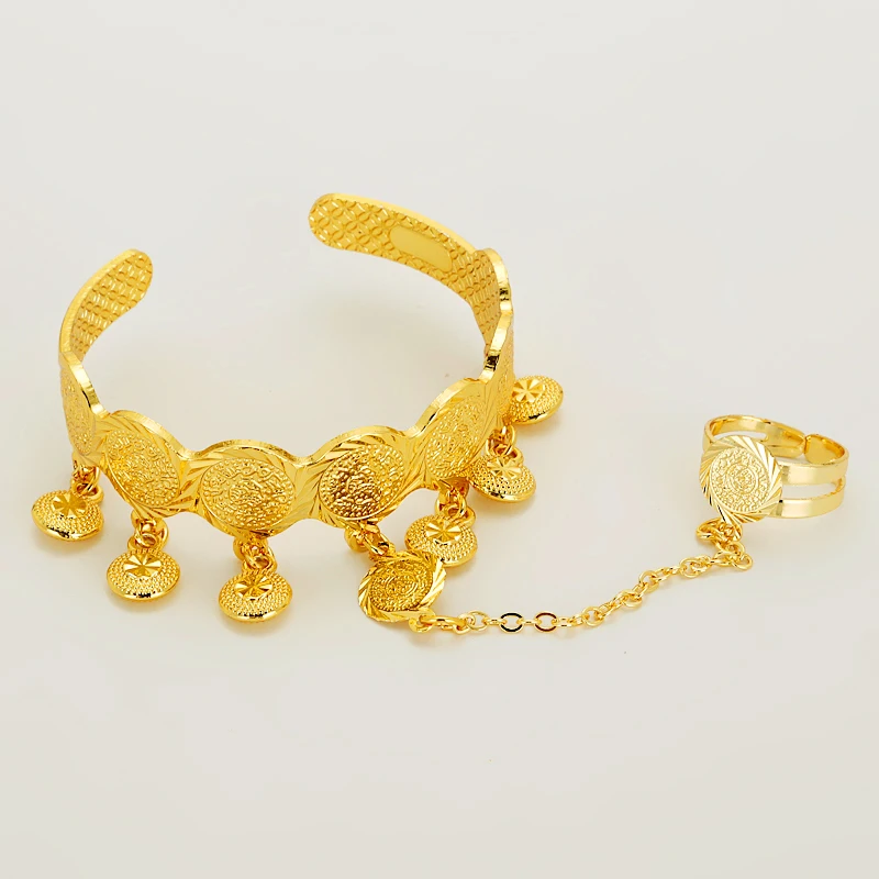Золотые браслеты для детей медь для браслетов младенцев с кольцом Дубай африканские браслеты из монет Арабские Ювелирные Изделия