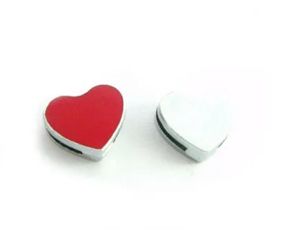 

100PCS/lot 8MM Red Heart DIY Alloy Slide Charms Fit For 8mm Leather Wristband Bracelet Phone Strips