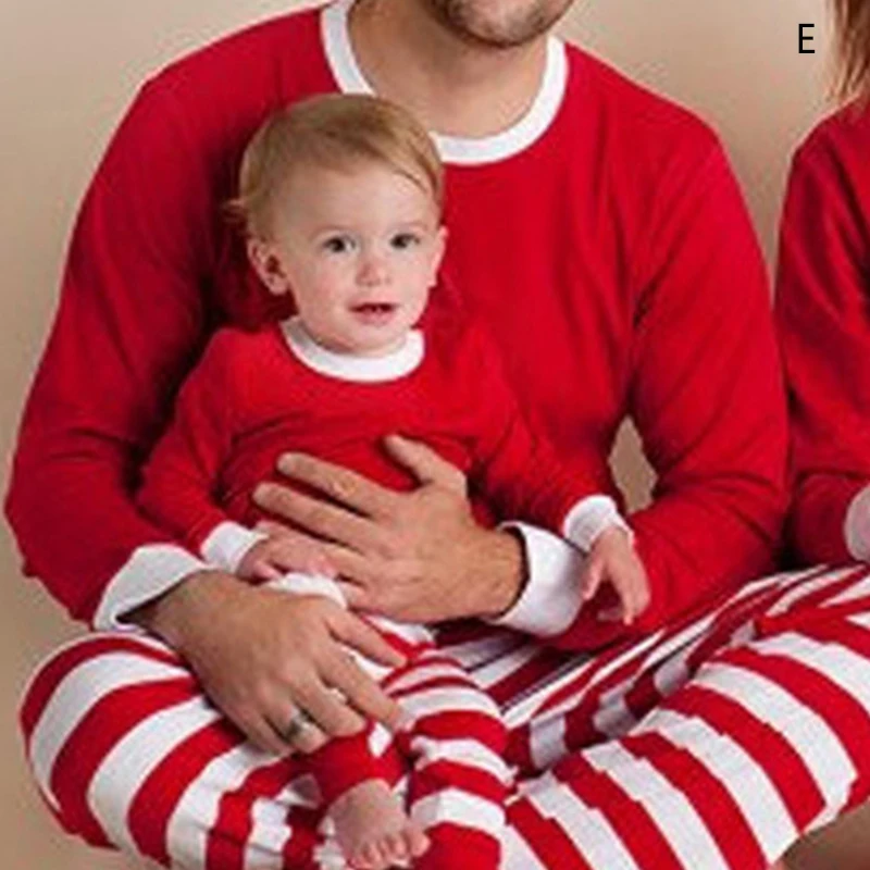 Семейная Рождественская одежда для сна для мамы и дочки; комплект из 2 предметов; Рождественская Однотонная футболка; полосатые штаны; Пижама; комплект одежды для сна