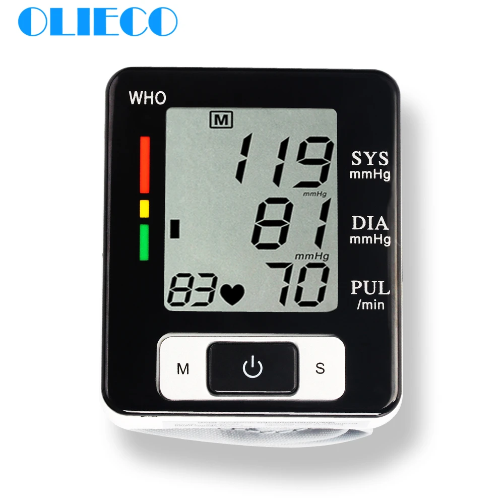 

OLIECO Cuff Automatic Digital Wrist Blood Pressure Monitor OLI-W133 LCD Display BP Tonometer Pulse Rate Heart Beat Rate Meter CE