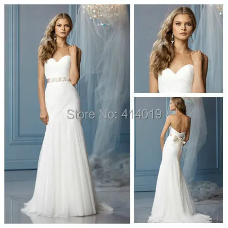 LD0369 Custom Made Crystals Sash Floor-length White Sexy Backless Bridal Gown Mermaid Wedding Dresses 2015 New Fashion_BRIDALK | Свадьбы и