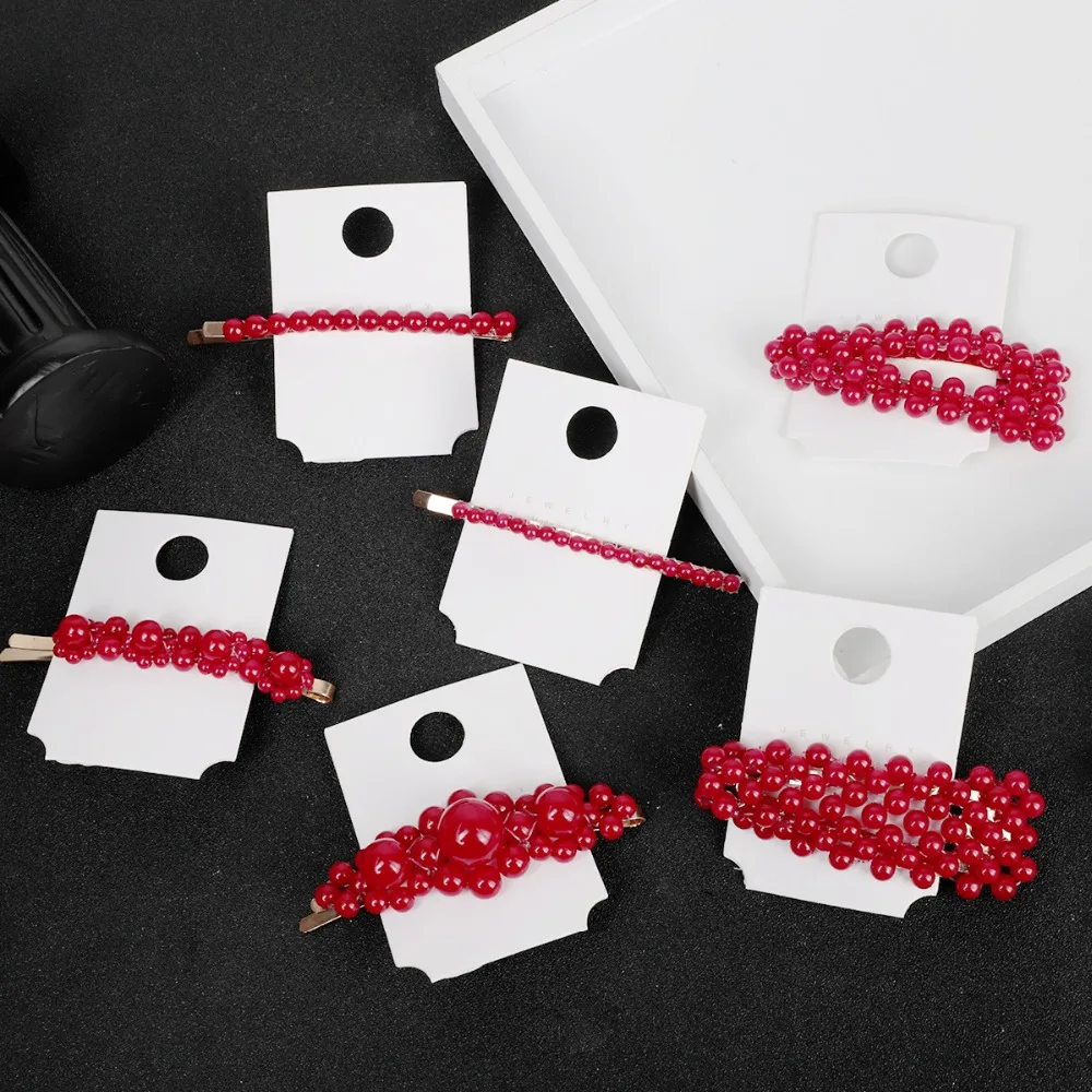 

1pc New Fashion Metal Hair Accessories Geometricr Red Color Hair Clip For Women Imitiation Pearl Hairpin Barrettes Hairgrip