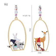 Новая эмалированная глазурь, Белоснежка, весна, лето, лось, енот, кролик, гном, Серебряная булавка, серьги-гвоздики