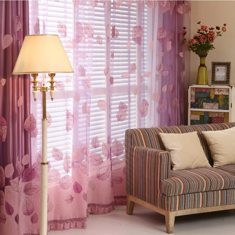 Современные модные фиолетовые и розовые тканевые шторы с принтом листьев и вуаль, тюлевые шторы для спальни, гостиной, для слепых, WP347* 30