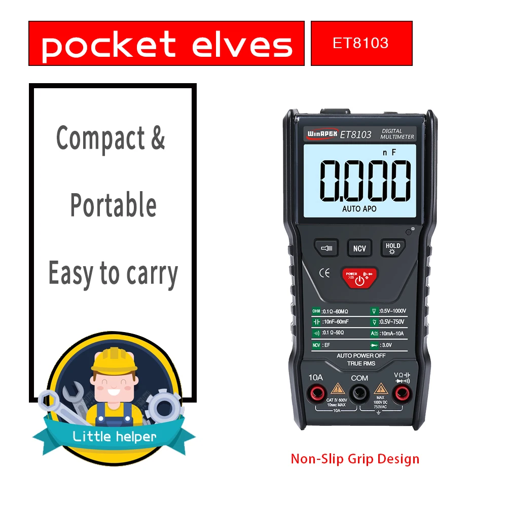 

WinAPEX ET8103 LCD Display Portable Auto Measure Multimeter AC/DC Voltage Current Capacitance Electric Field Resistance Meter