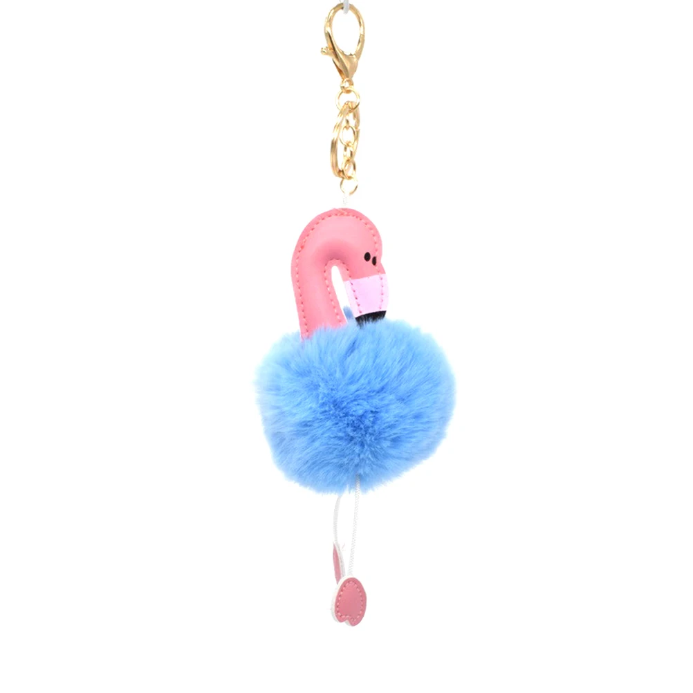 Pom Pom Cute Flamingos Keychain Keyring for Car Key Cellphone Handbag Pink Backpack Purse Decoration