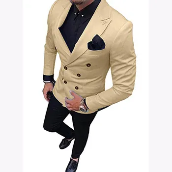 

Fashion beige Man Suit 2019 terno slim fit Groom Tuxedo Bespoke mens Suit With Black Pants Wedding Suits For men (Jacket+Pants)