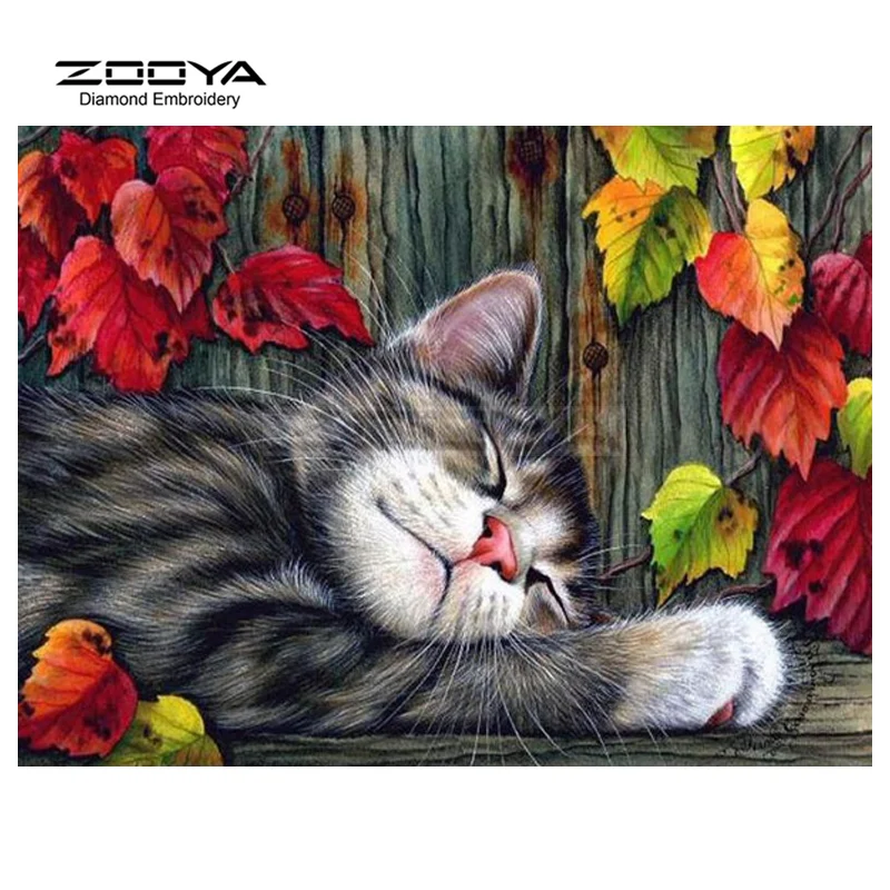 

DIY Diamond Embroidery Cat Sleep &Flower 3d Cross Stitch Kits For Needlework Full Diamond Mosaic Picture Home Decoration BJ157