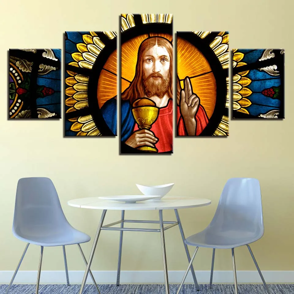Frame Decor Modern Living Room 5 Pieces Christian Religion Jesus God