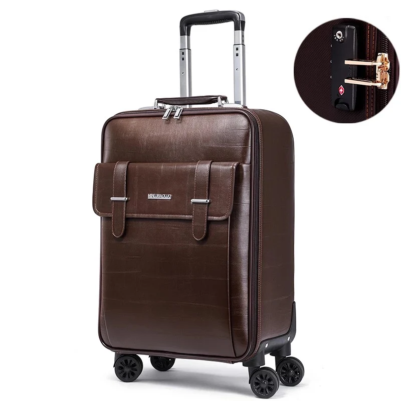 Для женщин's чемодан в стиле ретро серия 18/20/24 дюйма ПВХ роликовая Чемодан Spinner бренд Для мужчин Бизнес пароль сумка на колесиках для путешествий чемодан - Цвет: 24 inch